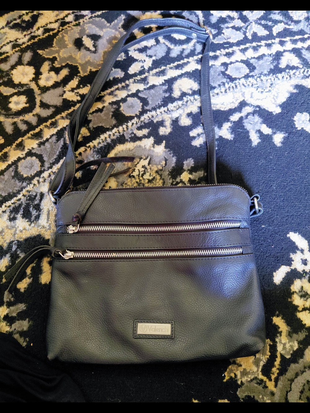 Black Crossbody Bag with Dual Zippers